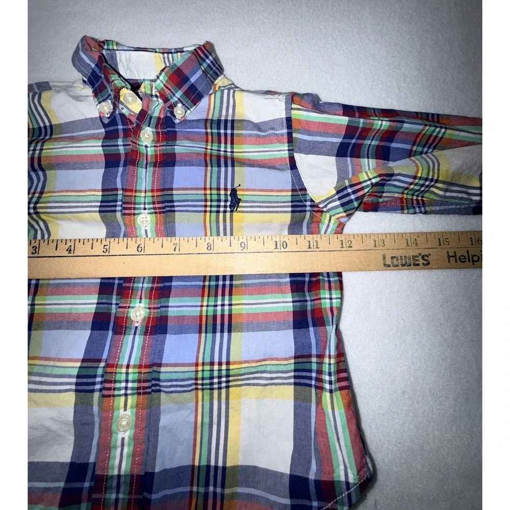 Ralph Lauren Infant Boys ShortSleeve Mult Plaid Shirt-Sz 18 M-Button Down Collar
